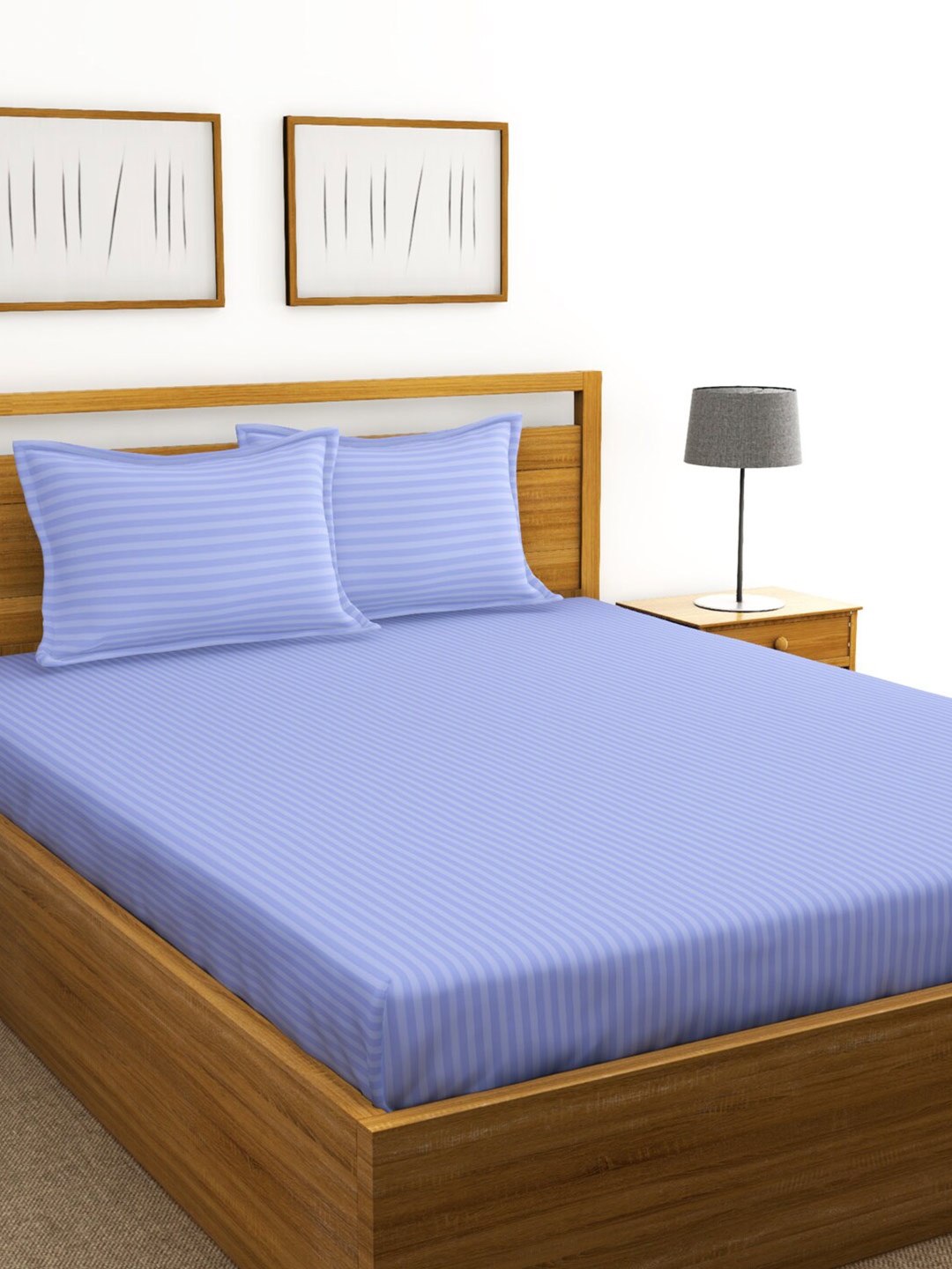 

BIANCA Blue Striped 210 TC Cotton 1 King Bedsheet with 2 Pillow Covers