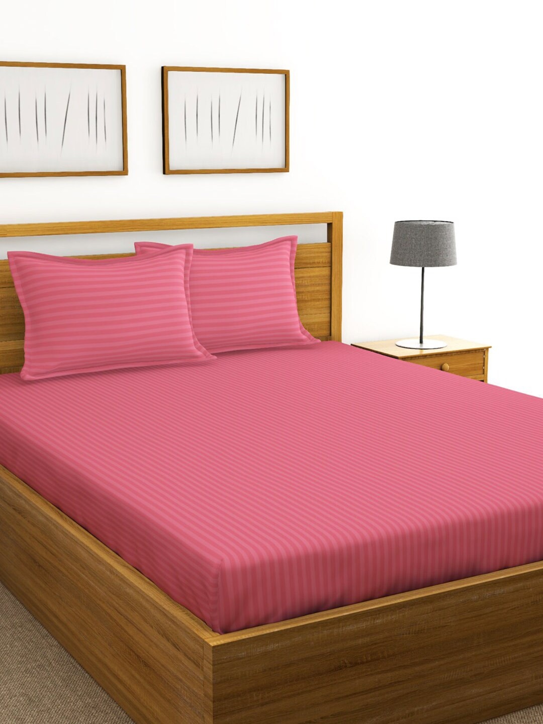

BIANCA Pink Striped 210 TC Cotton 1 King Bedsheet with 2 Pillow Covers