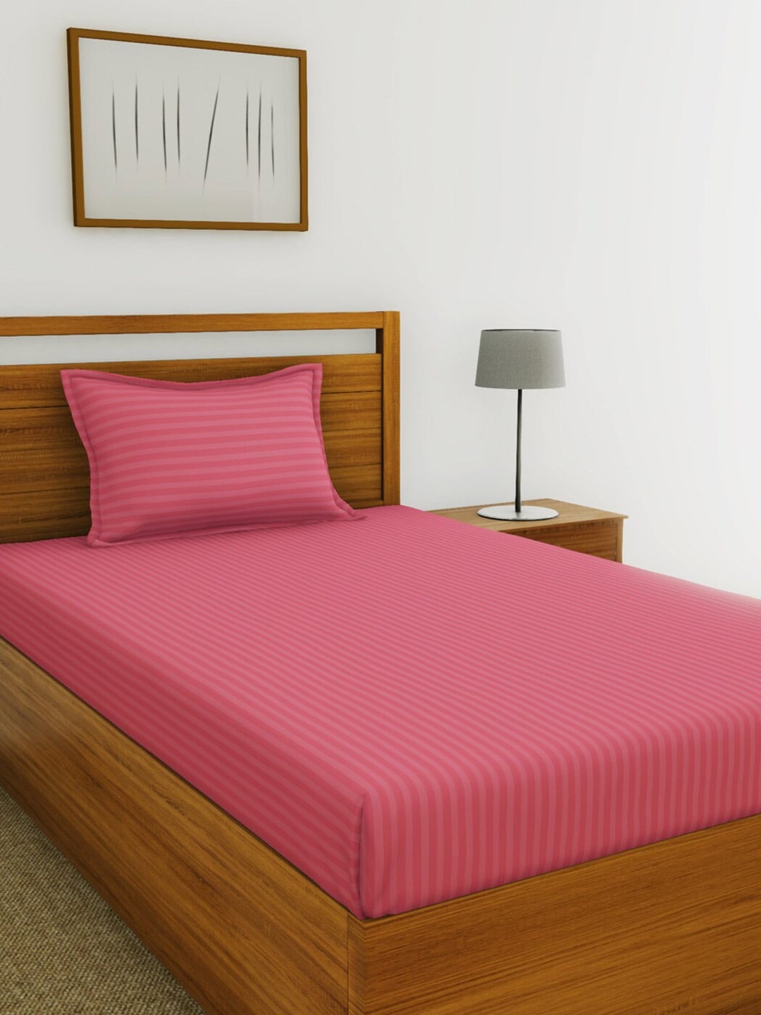 

BIANCA Pink Striped 210 TC Cotton 1 Single Bedsheet with 1 Pillow Covers