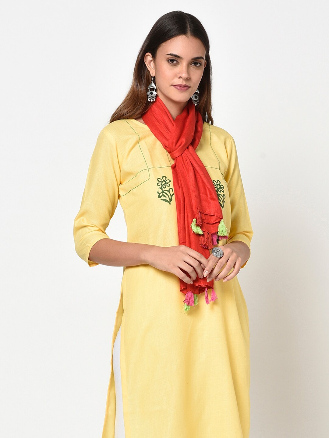

WEAVERS VILLA Women Red Solid Stole