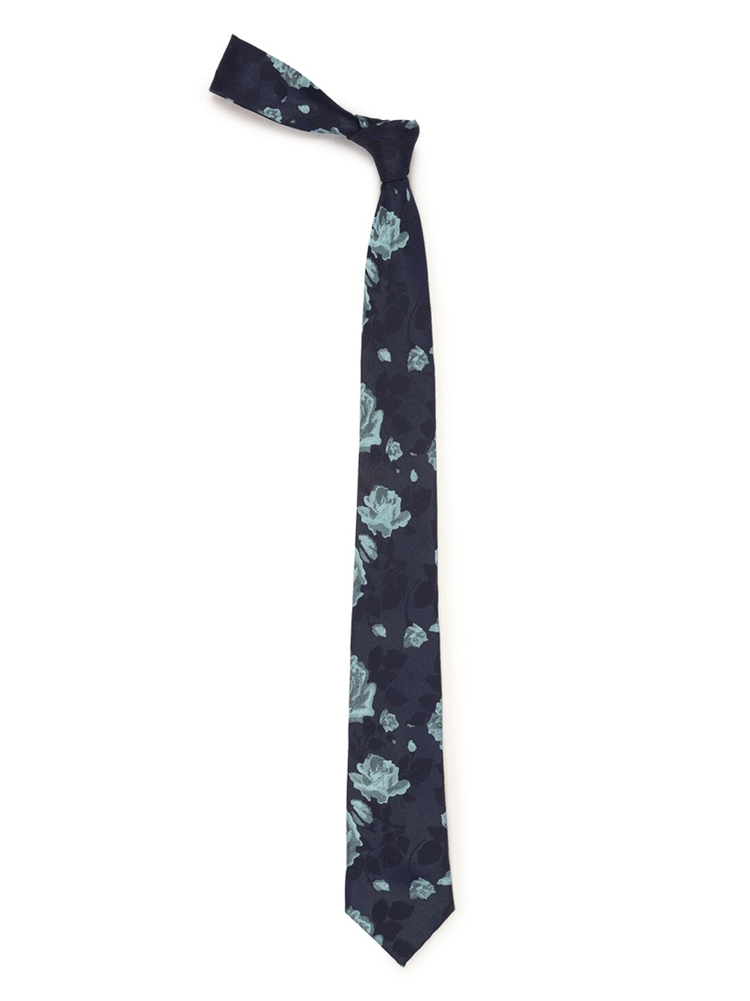 

Louis Philippe Navy Blue & Green Woven Design Broad Tie