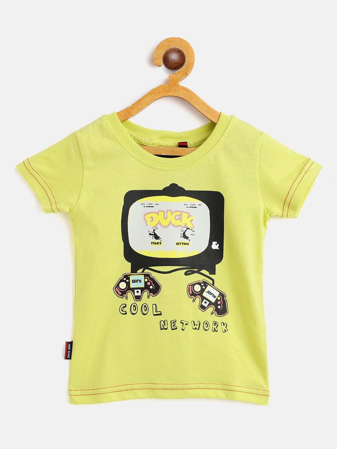 

Gini and Jony Boys Yellow Printed Round Neck T-shirt