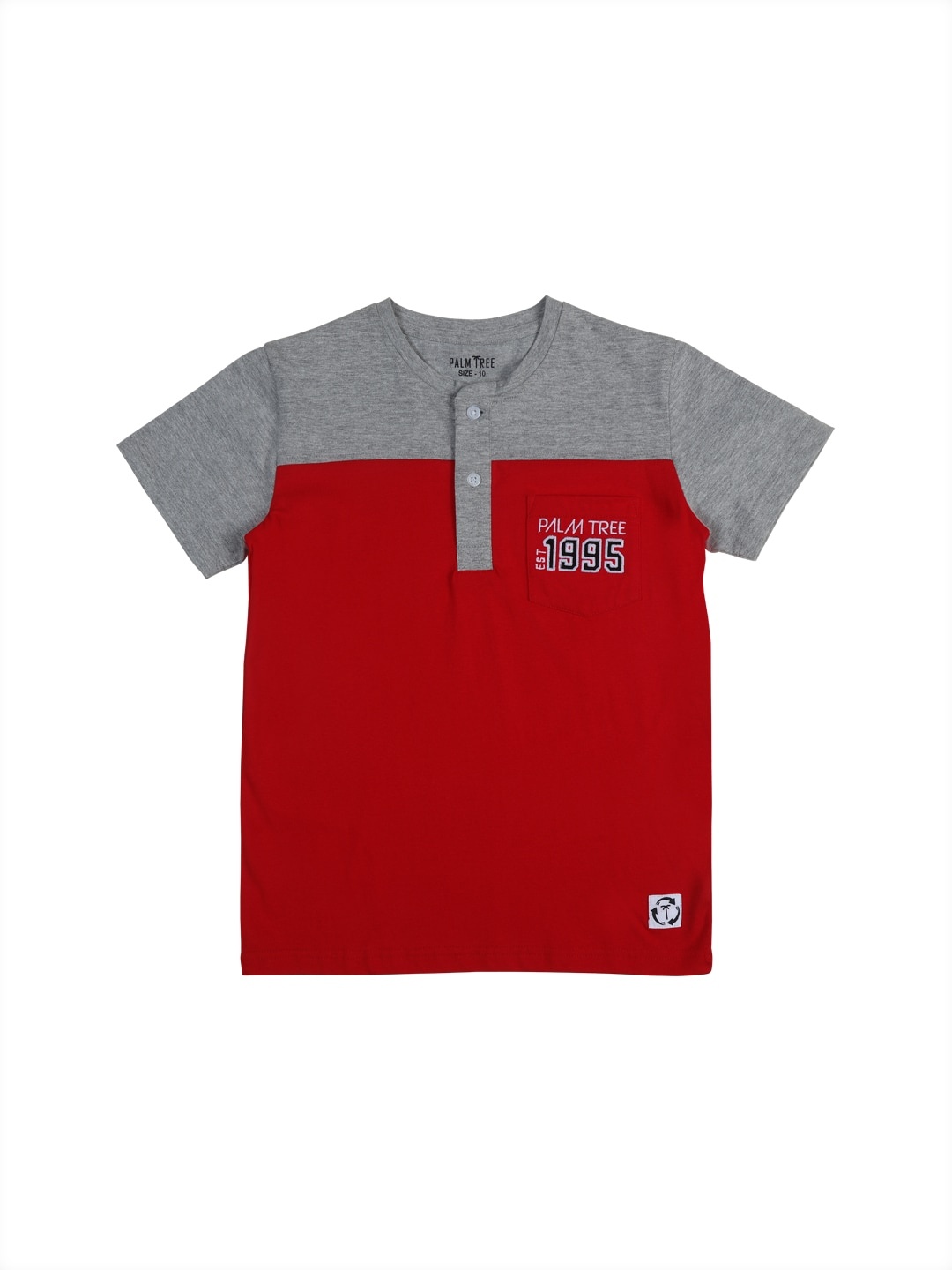 

Palm Tree Boys Red & Grey Colourblocked Henley Neck T-shirt