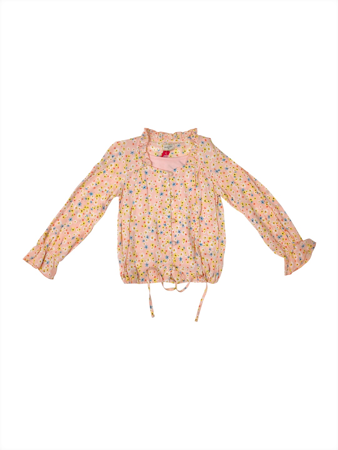 

Gini and Jony Girls Peach-Coloured Printed Blouson Top