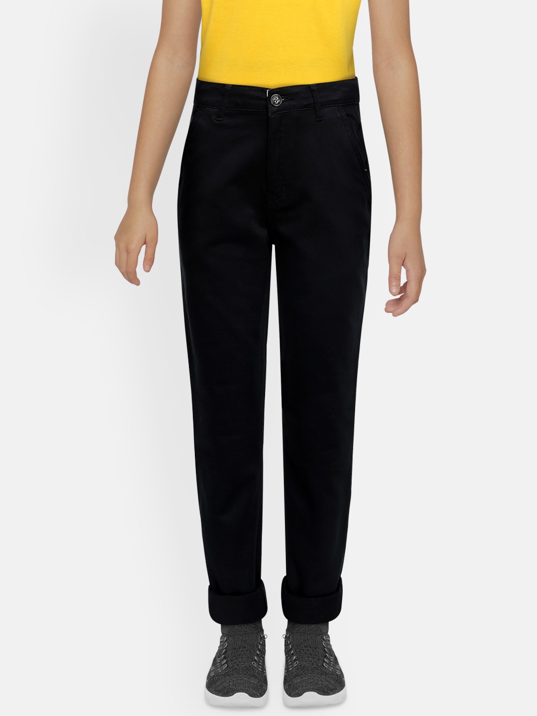 

Gini and Jony Boys Black Slim Fit Wrinkle Free Regular Trousers