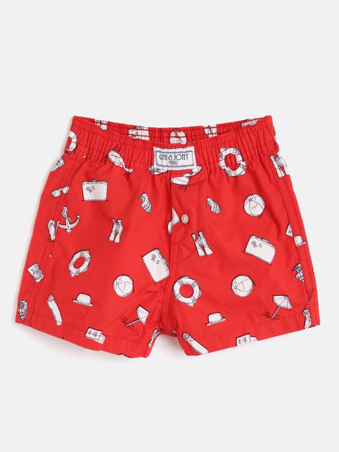 

Gini and Jony Boys Red Printed Regular Fit Cotton Shorts