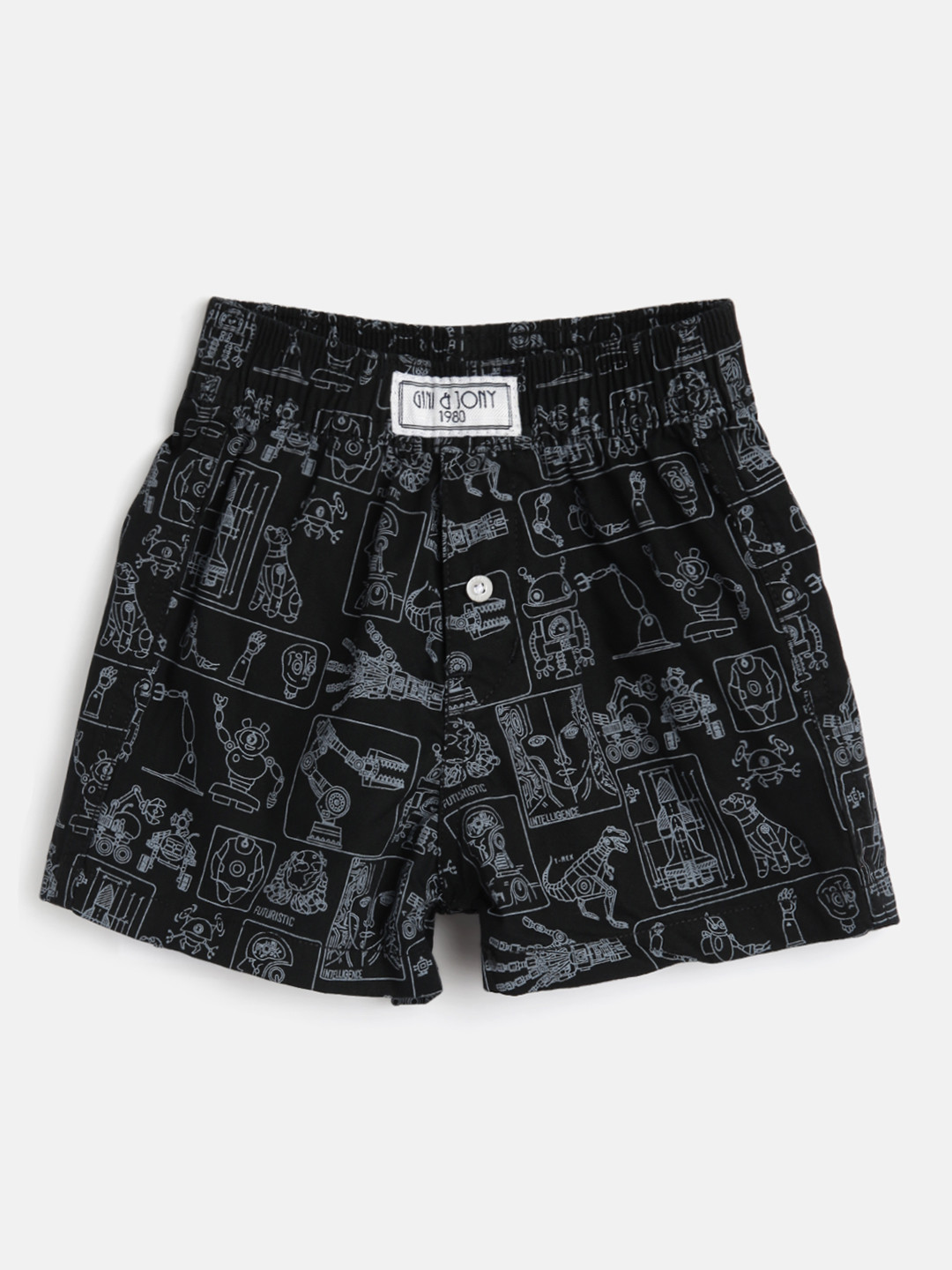 

Gini and Jony Boys Black Printed Regular Fit Cotton Shorts