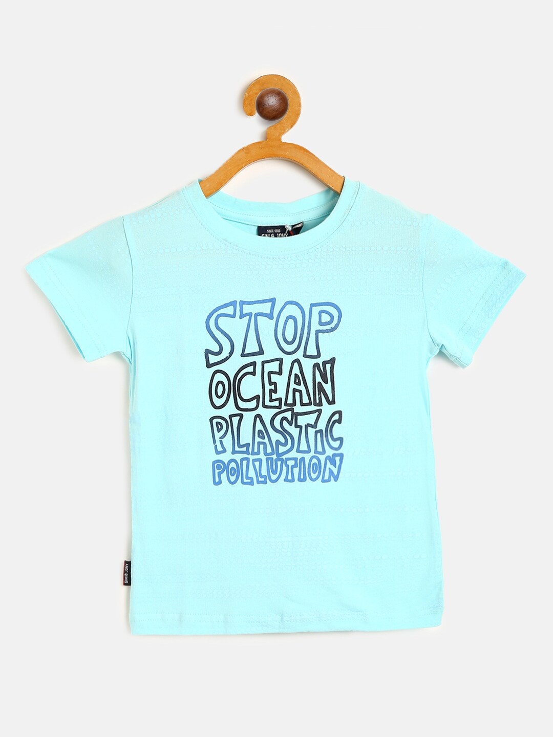 Gini and Jony Infant Boys Blue Cotton Typography Printed T-shirt