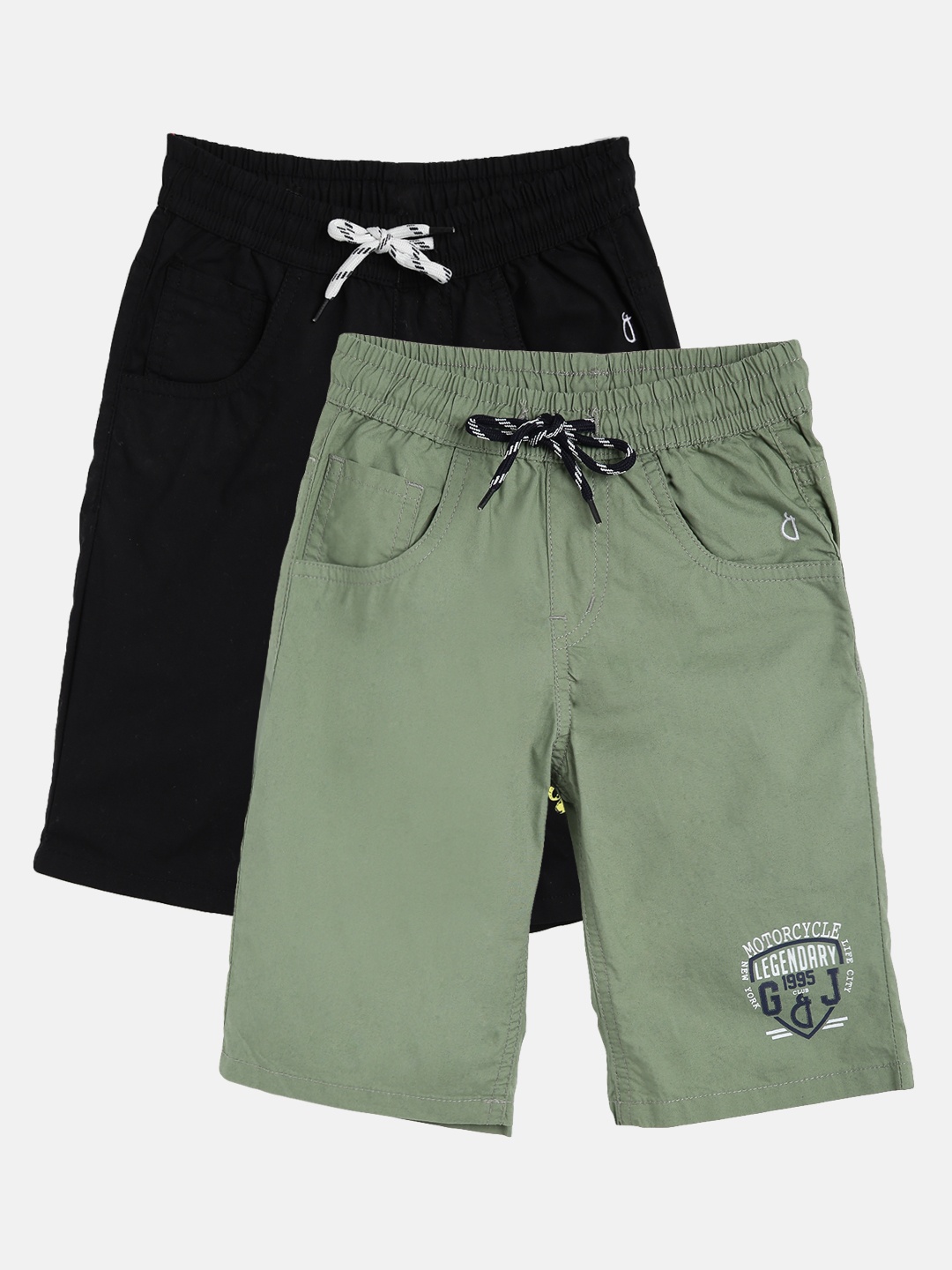 

Gini and Jony Boys Pack of 2 Solid Cotton Regular Fit Regular Shorts, Black