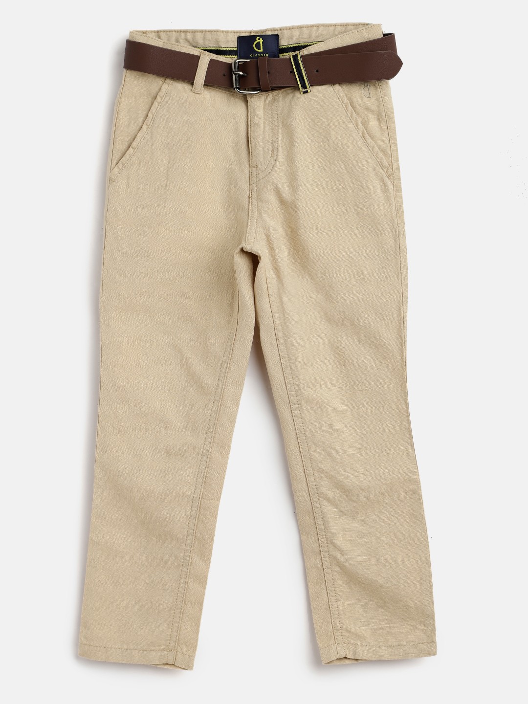 

Gini and Jony Boys Beige Solid Cotton Chinos with Belt