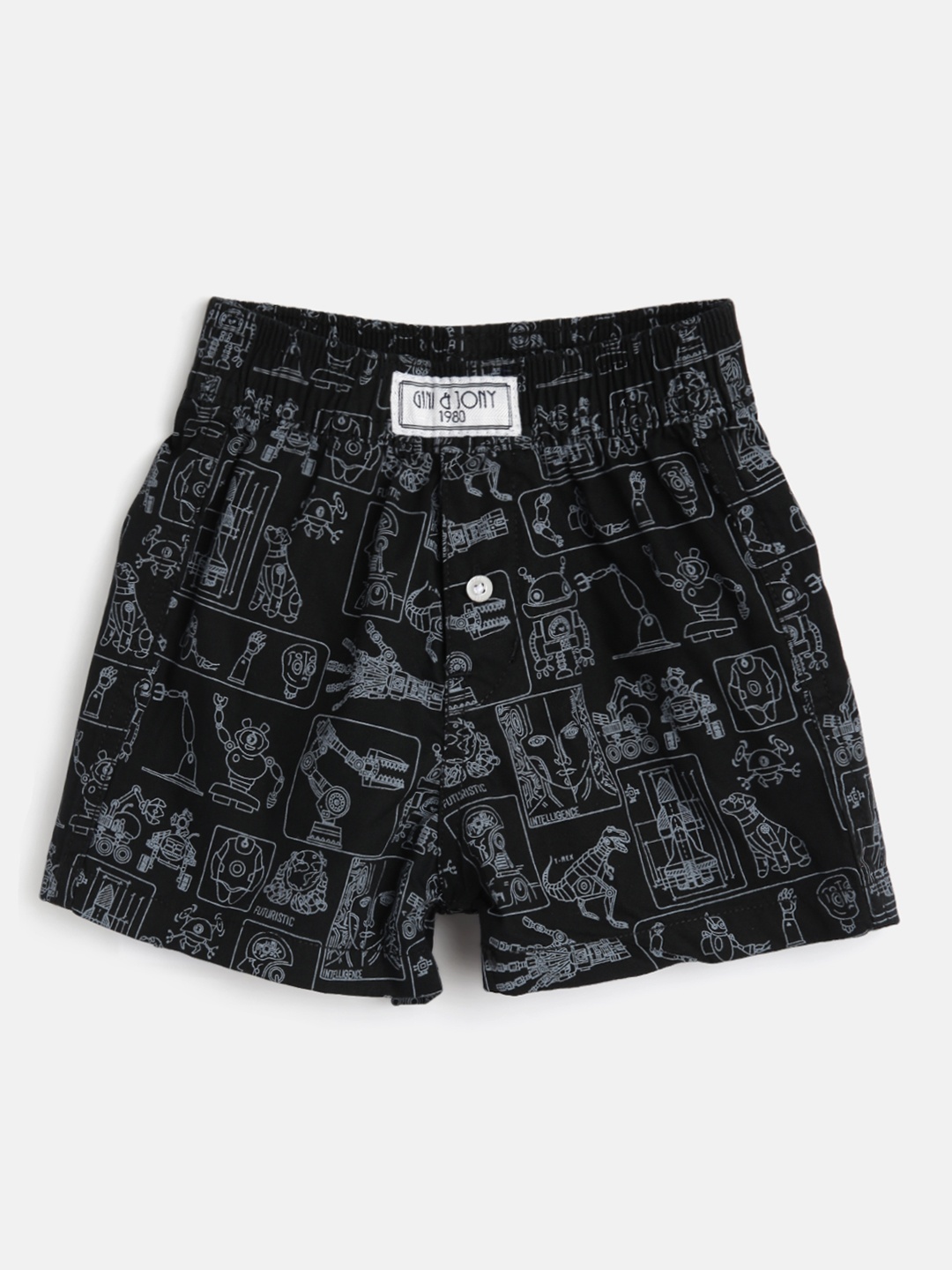

Gini and Jony Boys Black Printed Cotton Regular Fit Regular Shorts