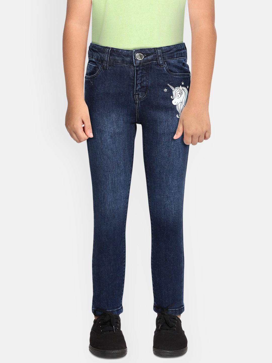 

Gini and Jony Girls Navy Blue Slim Fit Light Fade Printed Jeans
