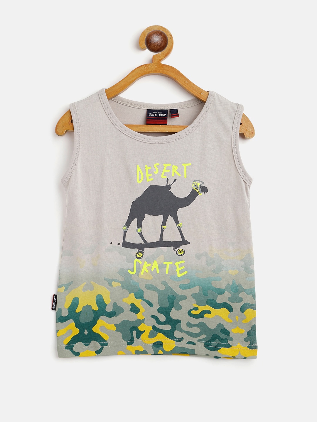 

Gini and Jony Boys Grey Printed Sleeveless T-shirt