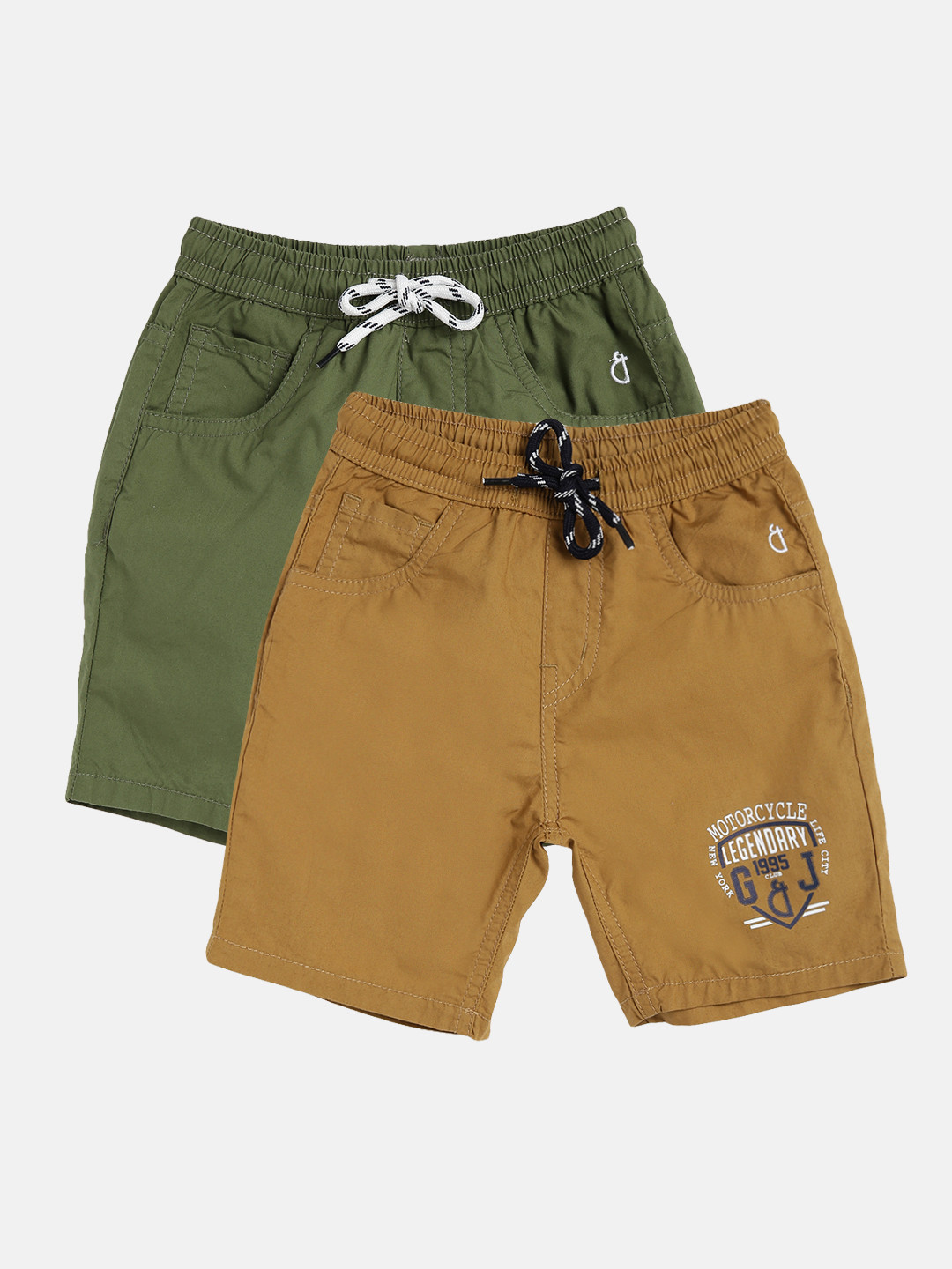 

Gini and Jony Boys Pack of 2 Solid Cotton Regular Fit Shorts, Olive