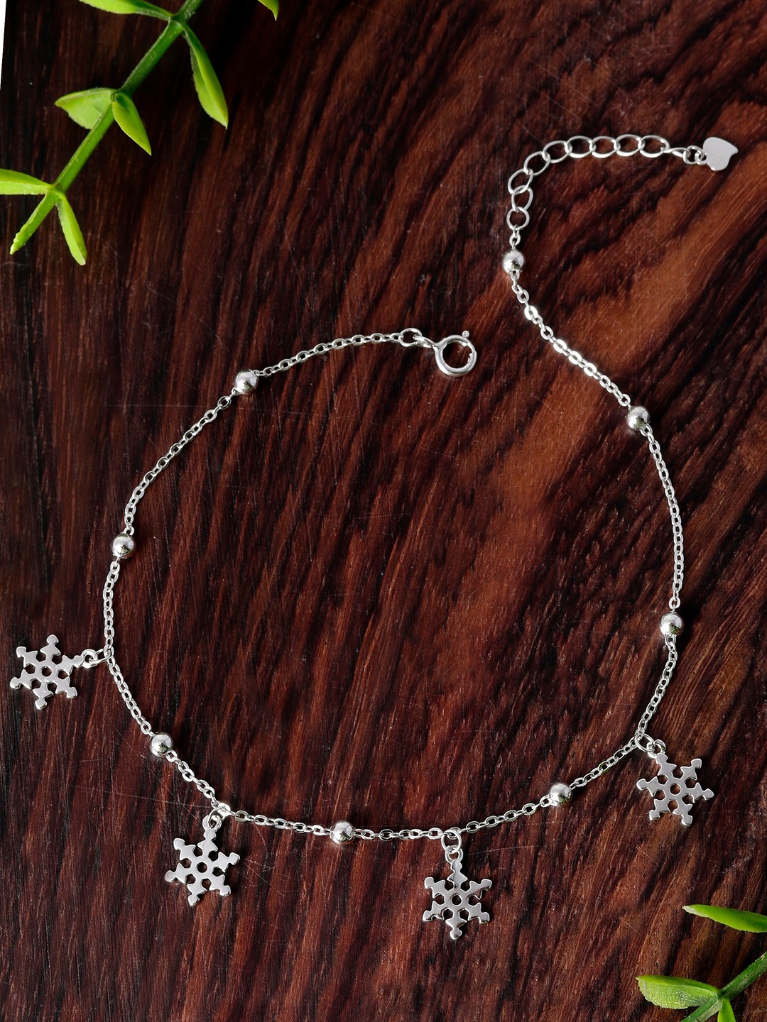 

GIVA 925 Sterling Silver Rhodium Plated Adjustable Snowflake Charm Anklet