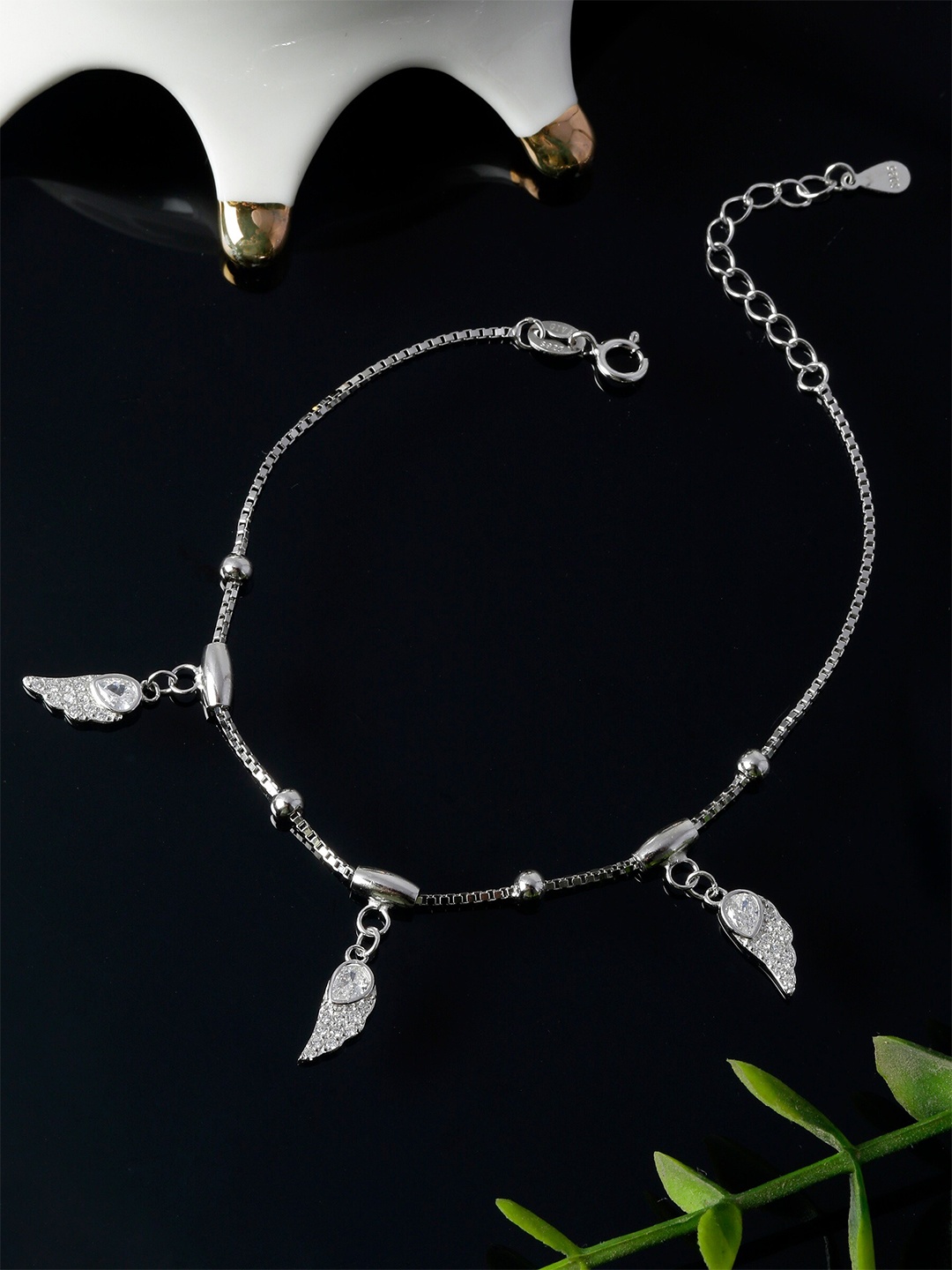 

GIVA 925 Sterling Silver Rhodium Plated Zircon Winged Charm Bracelet, Adjustable