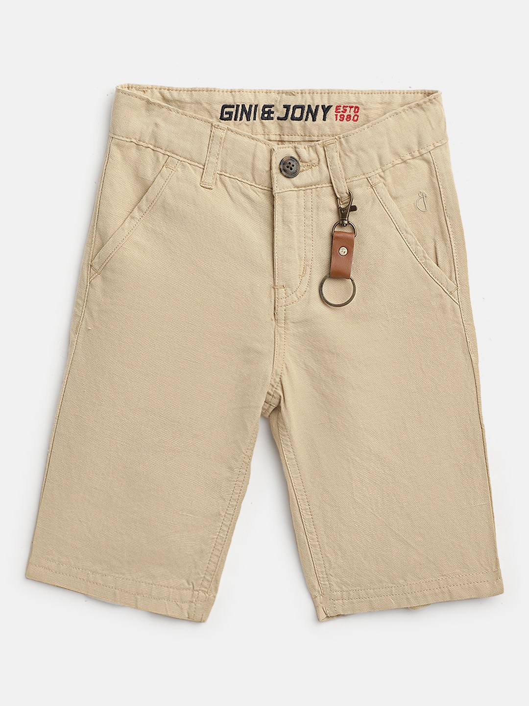 

Gini and Jony Boys Khaki Classic Fit Solid Cotton Linen Regular Shorts