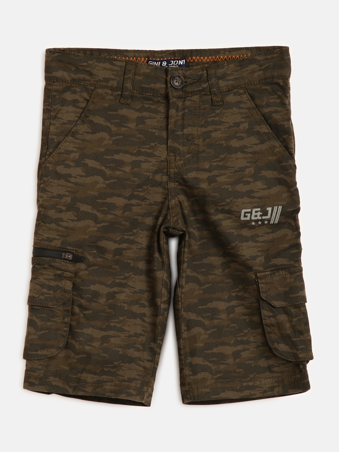 

Gini and Jony Boys Brown Camouflage Printed Cotton Cargo Shorts