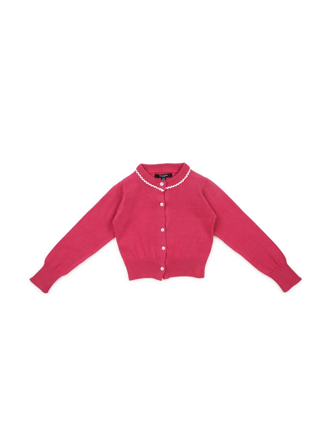 

Style Quotient Girls Pink & White Solid Button Shrug