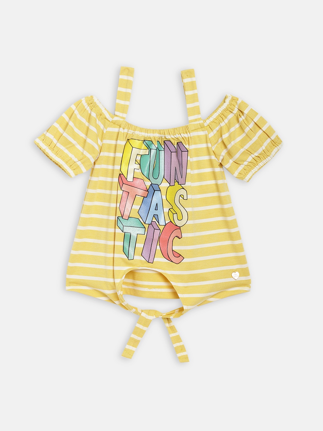

Blue Giraffe Girls Yellow & White Striped Pure Cotton Top