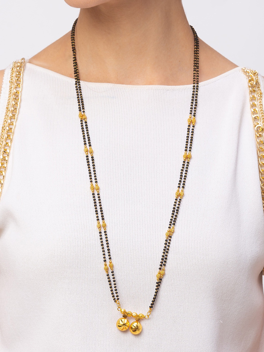

Digital Dress Room Gold-Plated & Black Beaded Mangalsutra