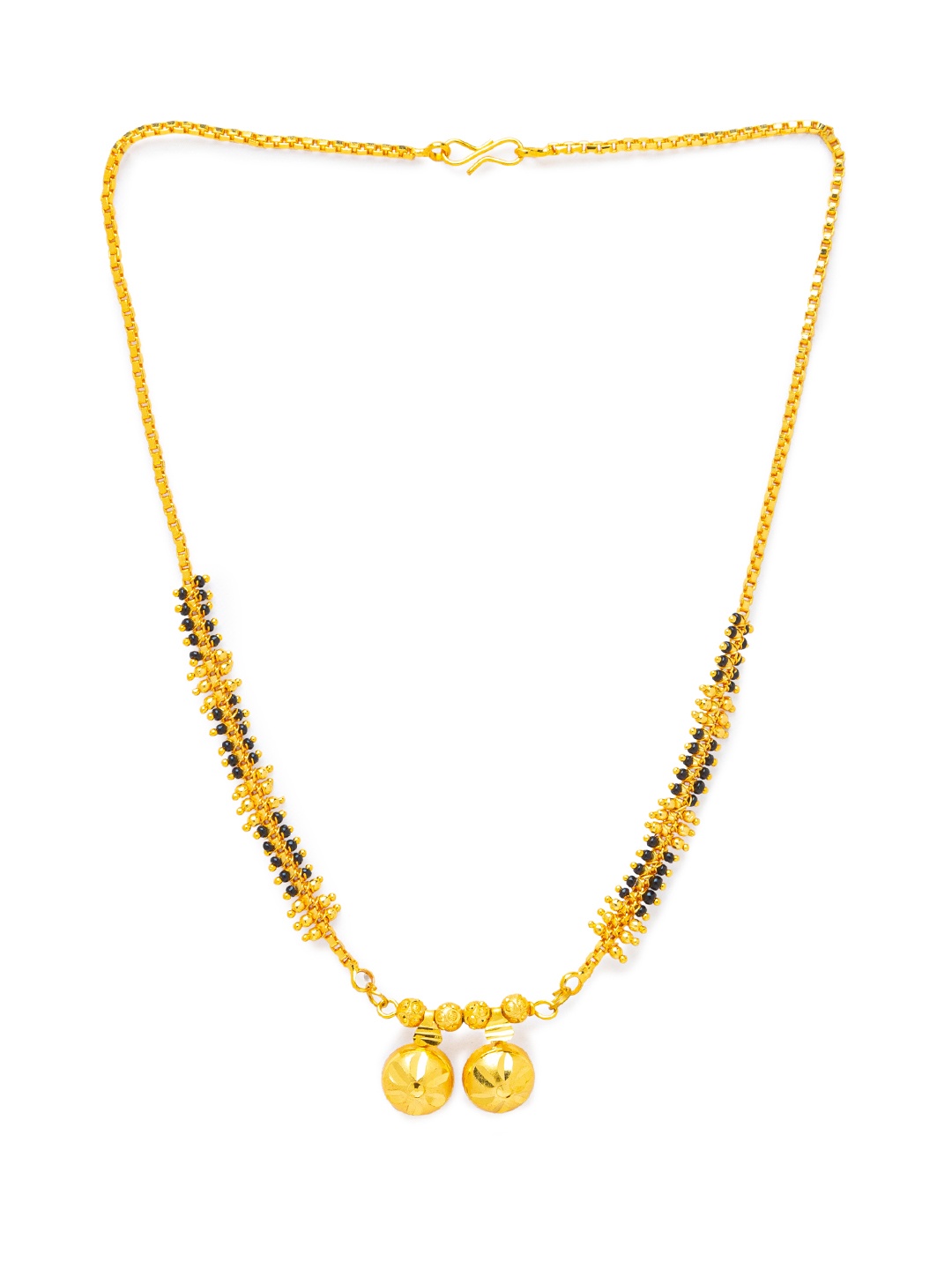 

Digital Dress Room Short Mangalsutra Designs Gold Plated & Black Beaded Vati Pendant South Indian Style Mangalsutra