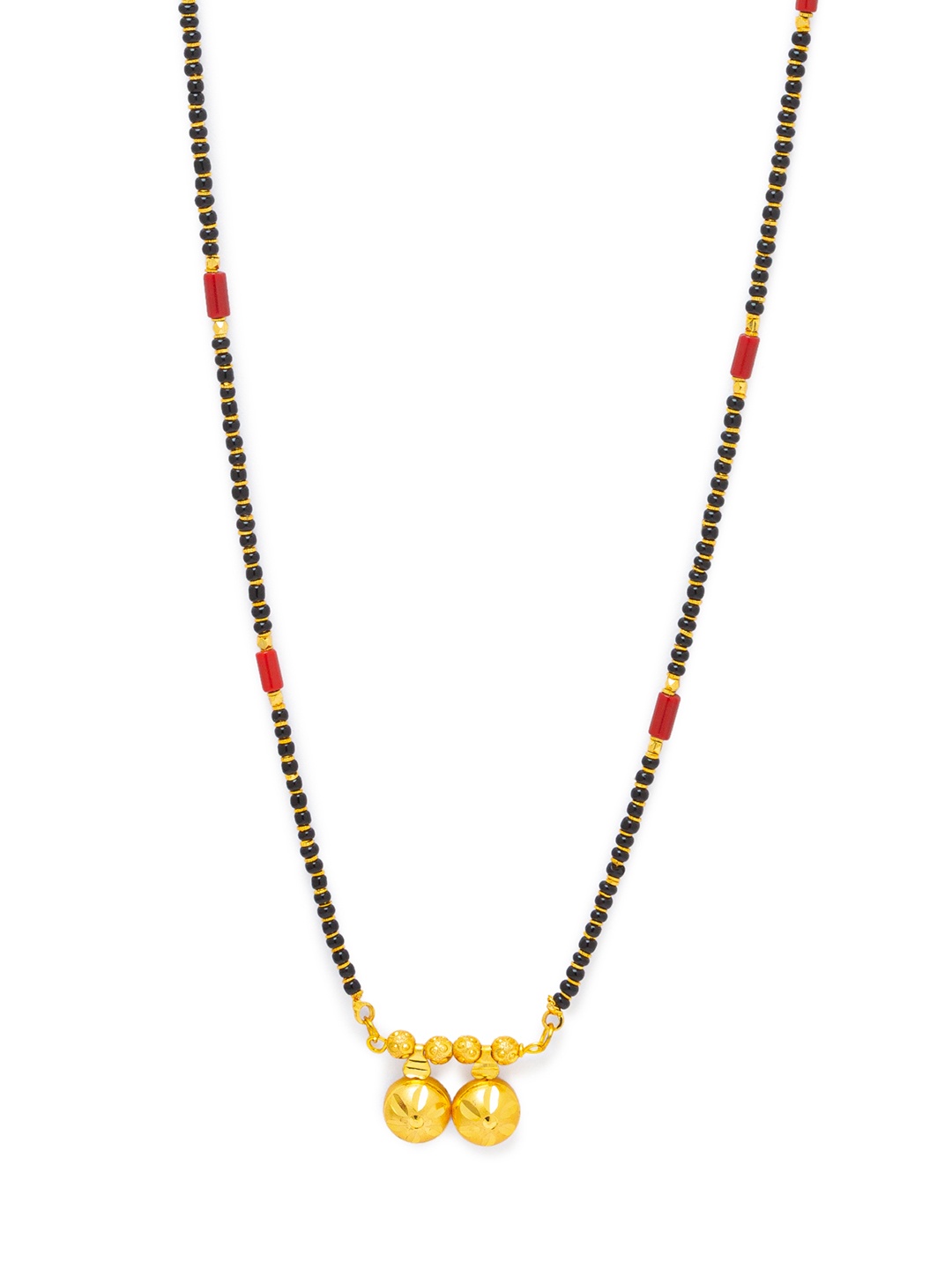 

Digital Dress Room Gold-Plated Black & Red Beaded Mangalsutra