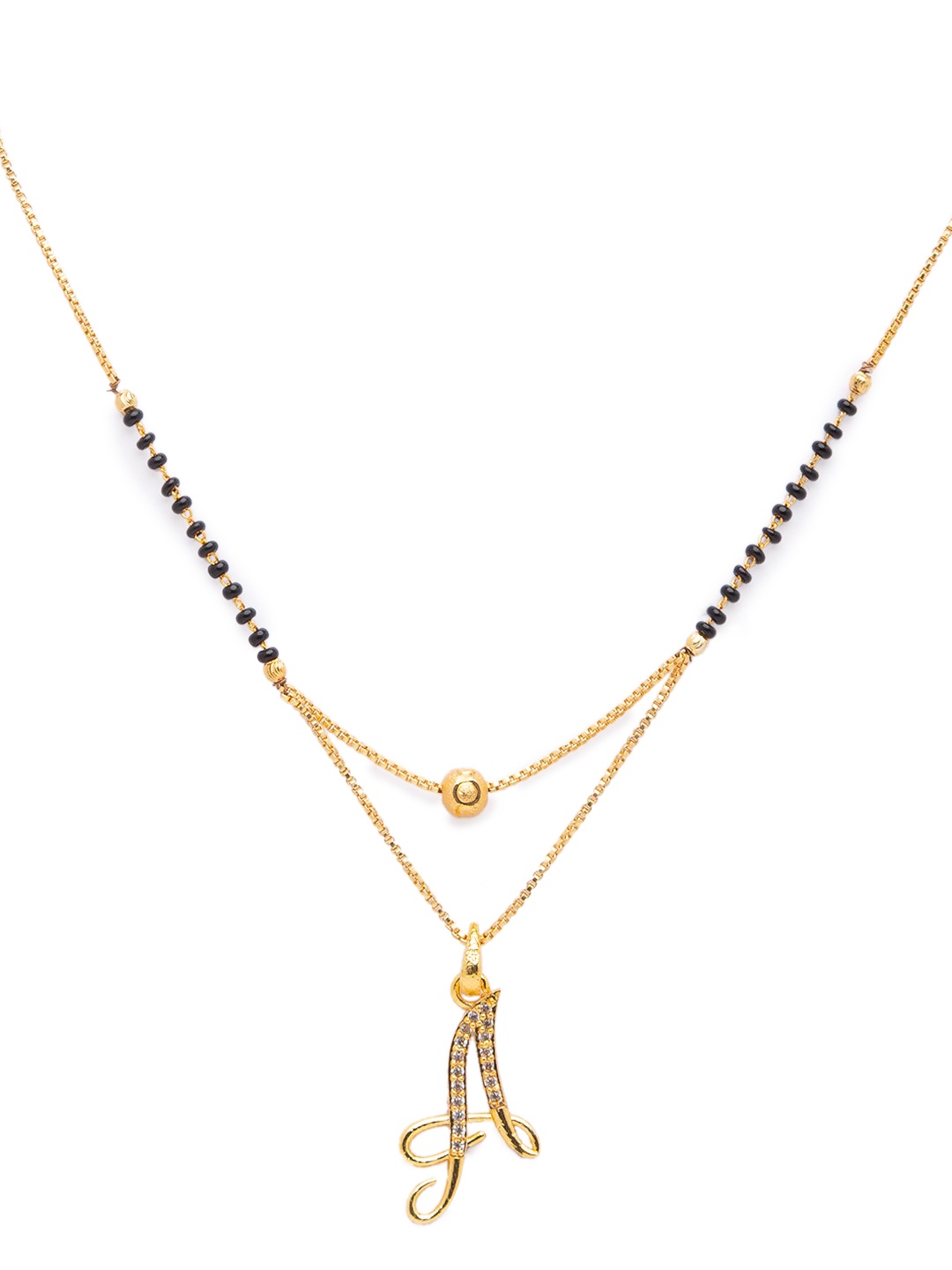 

Digital Dress Room Black Gold-Plated Stone-Studded & Beaded Alphabet A Letter Mangalsutra