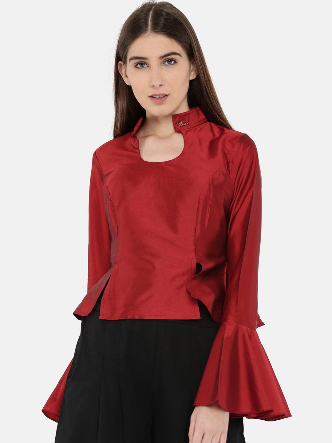 

Ira Soleil Maroon Flared Sleeves Regular Top