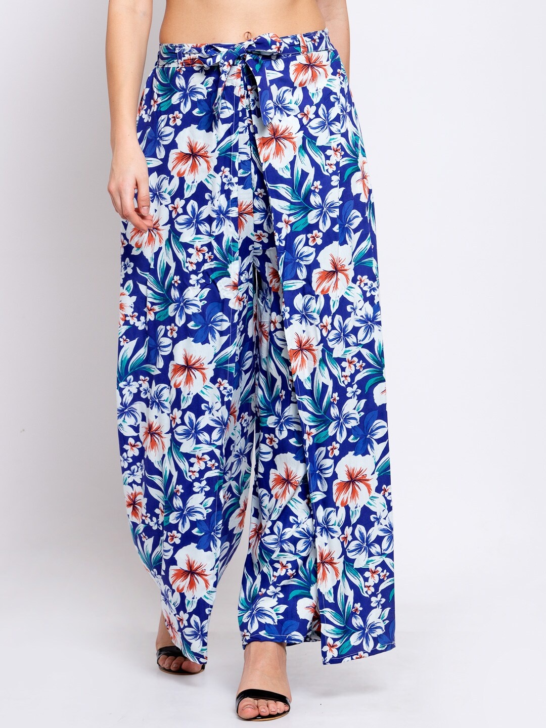 

KLOTTHE Women Blue & White Printed Parallel Slit Wide Leg Palazzos