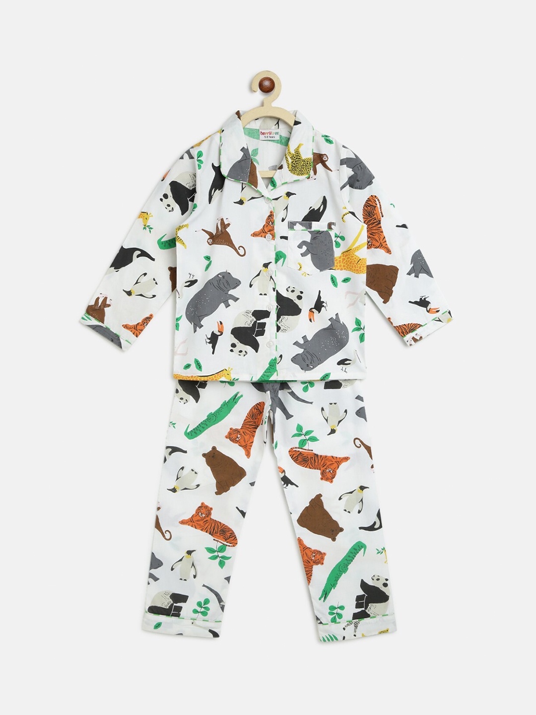 

berrytree Kids White & Grey Printed Night suit