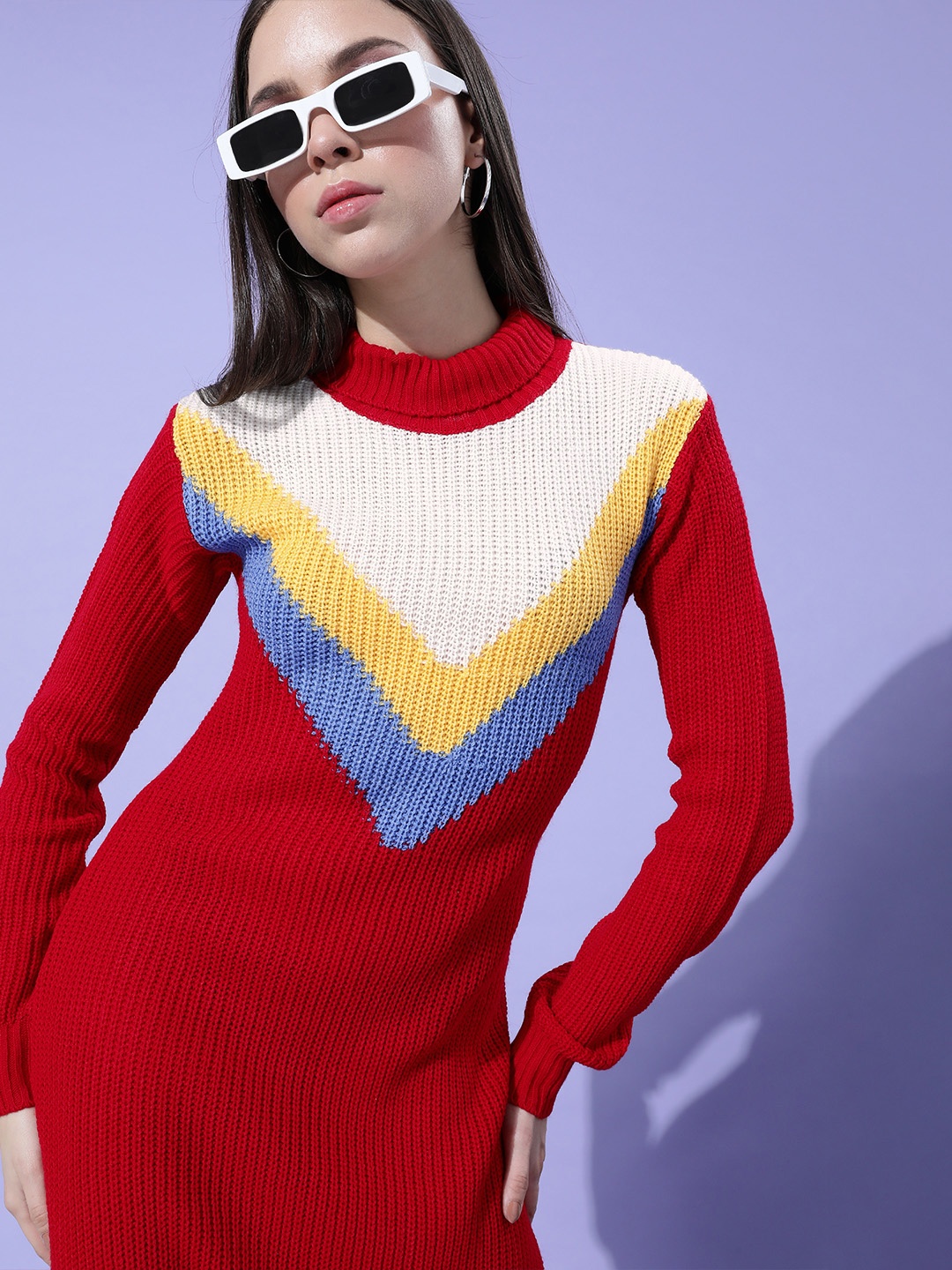 

DressBerry Women Attractive Red Colourblocked Sweater Dress