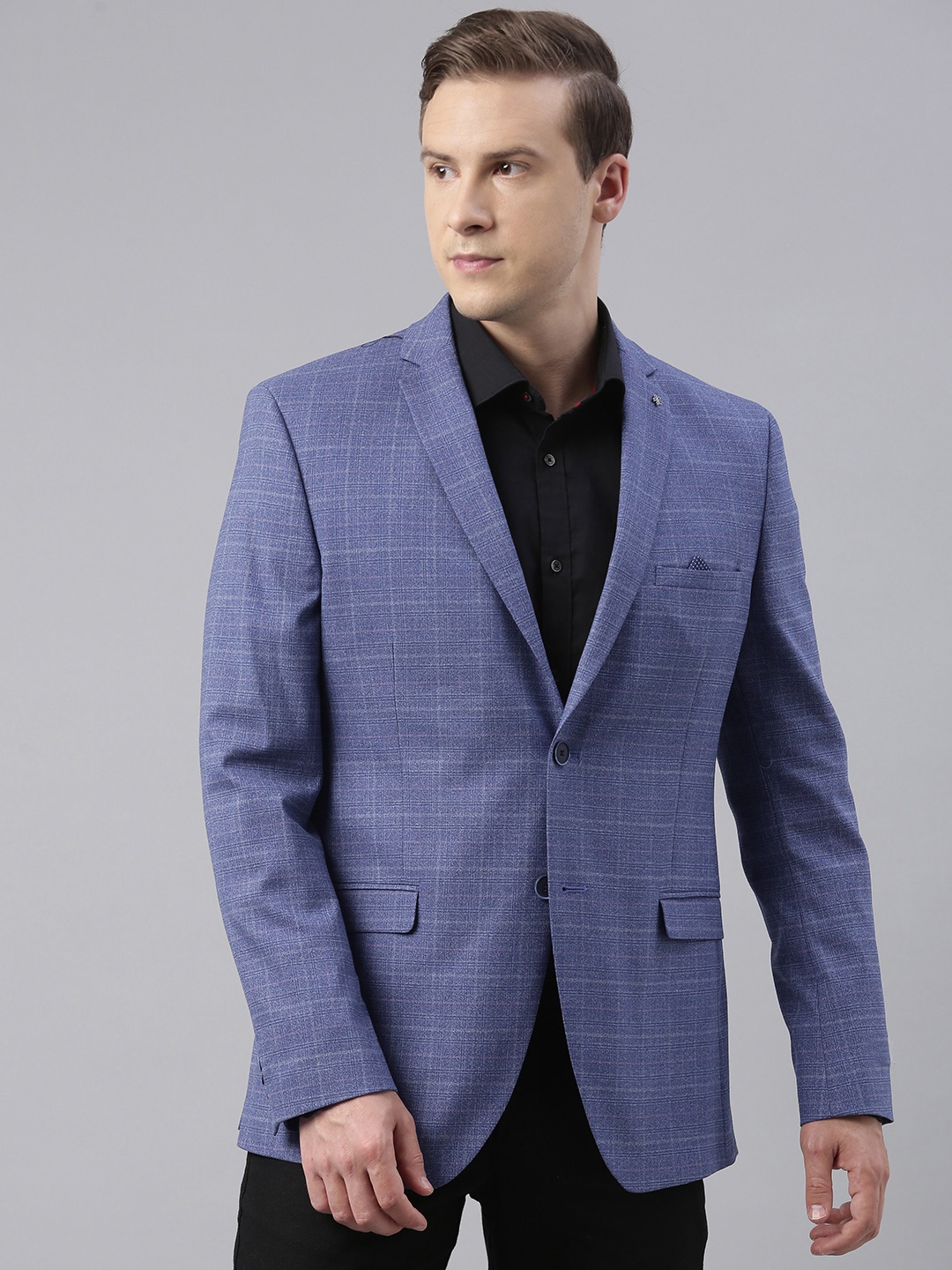 

Theme Men Blue Checked Slim Fit Casual Blazers
