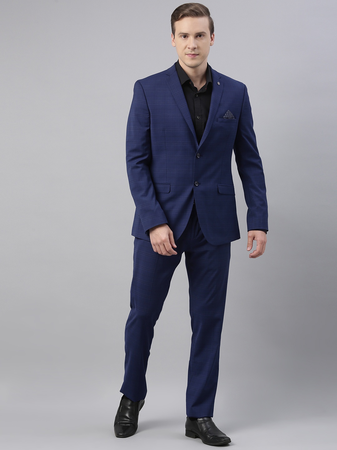 

Theme Men Blue Checked Slim-Fit Single-Breasted Formal Suit