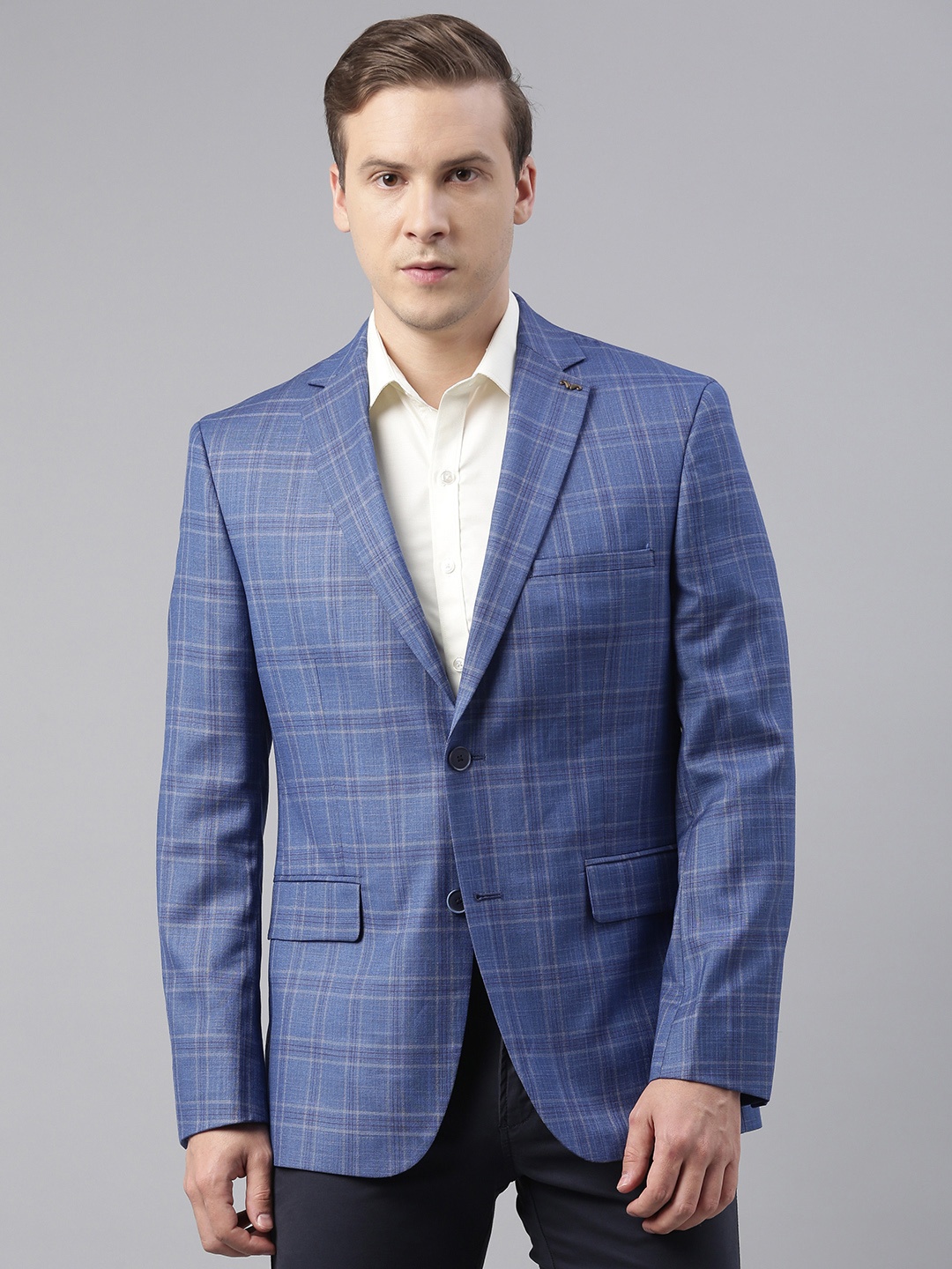 

Theme Men Blue & White Checked Slim Fit Single-Breasted Blazer