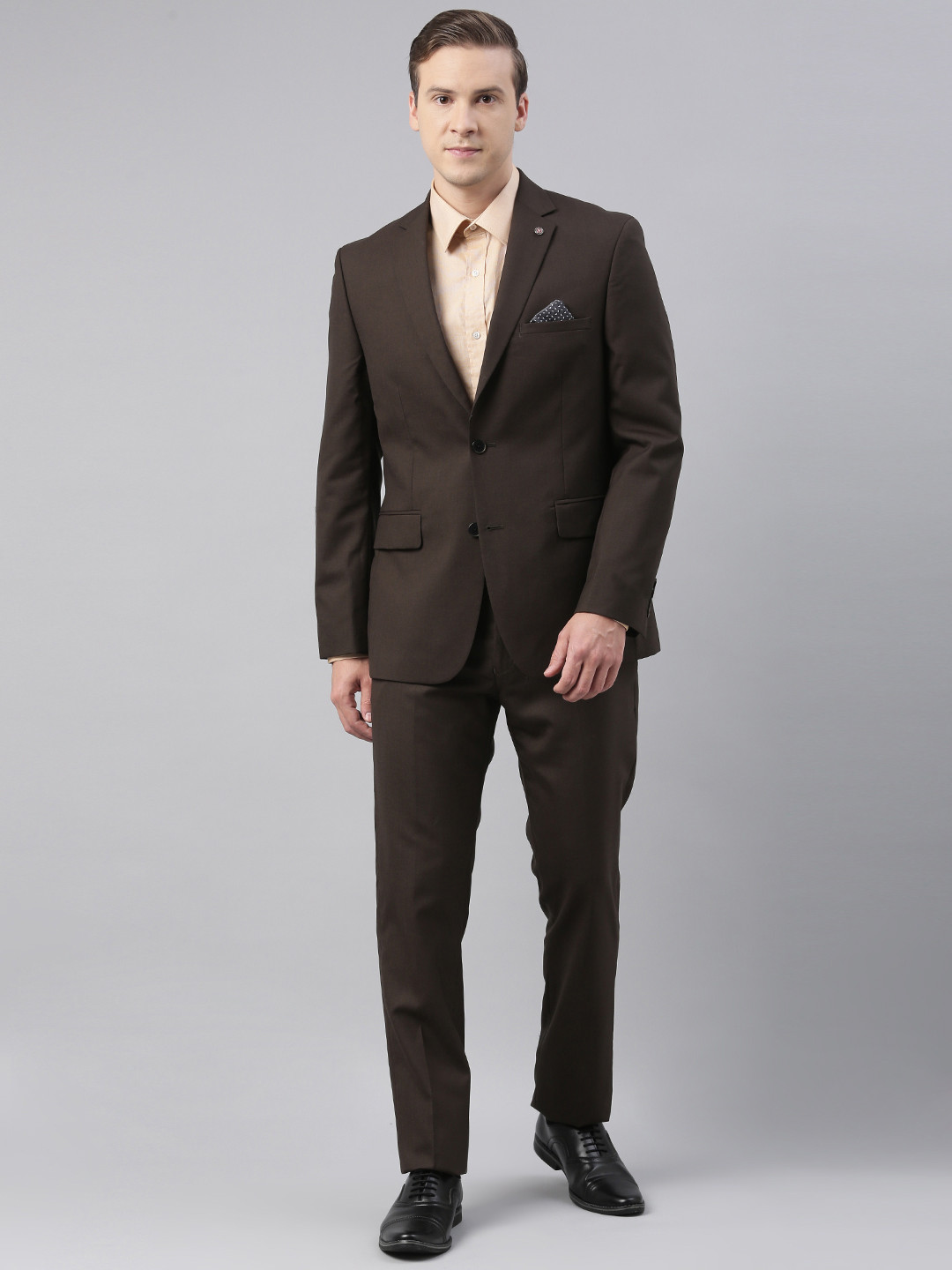 

Theme Men Brown Solid Single-Breasted Suit
