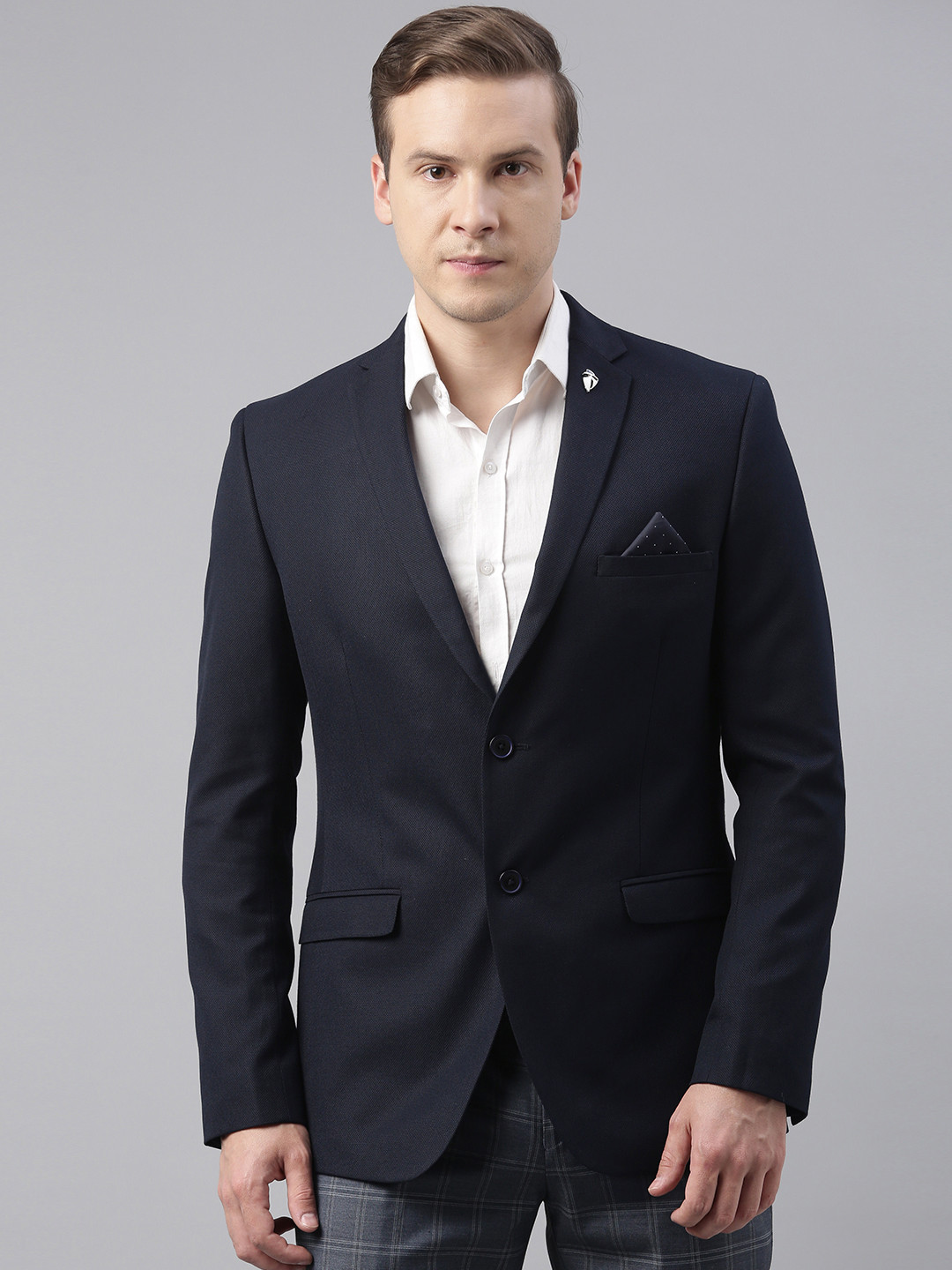 

Theme Men Navy Blue Slim Fit Solid Single-Breasted Formal Blazer