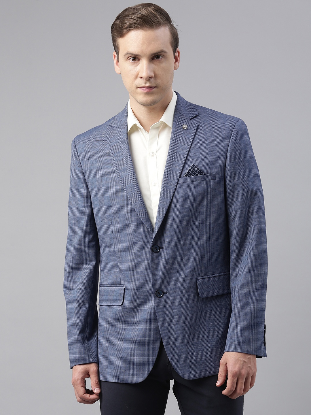 

Theme Men Blue Slim Fit Self Checked Single-Breasted Casual Blazer