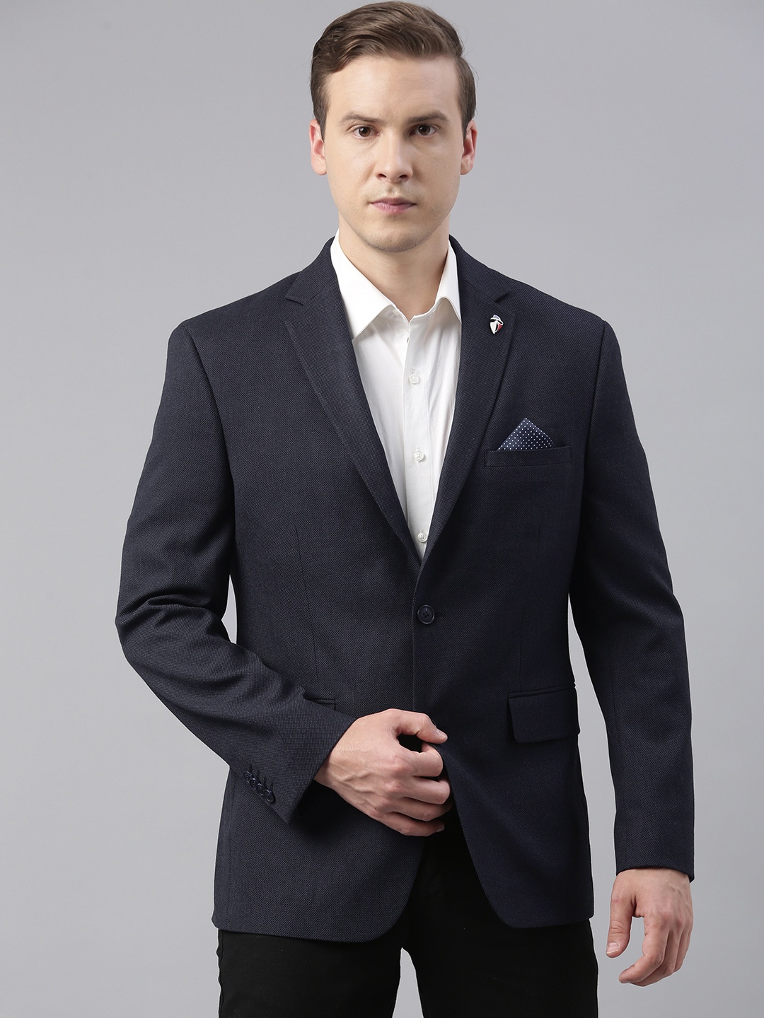 

Theme Men Navy Blue Self-Designed Single-Breasted Casual Men's Blazers