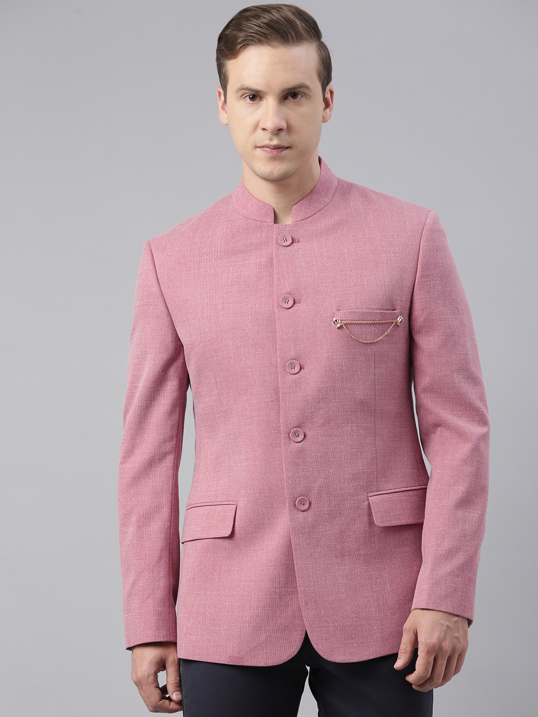 

Theme Men Blue Pink Slim Fit Bandhgala Blazer