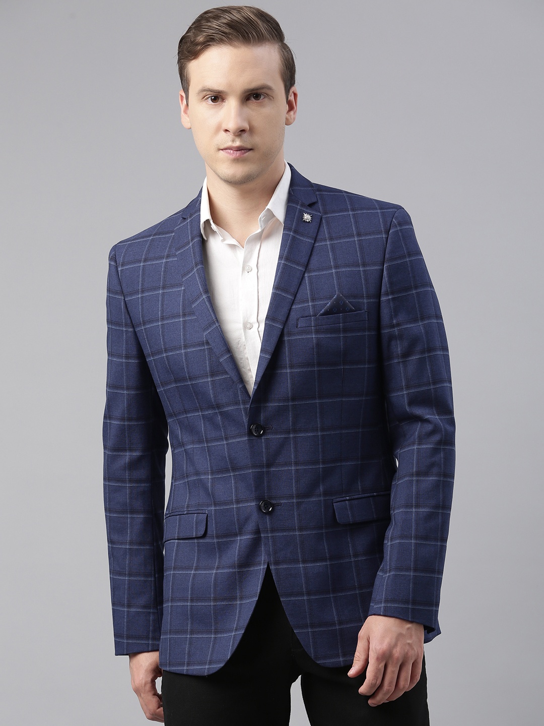 

Theme Men Blue & Black Checked Regular Fit Casual Blazers
