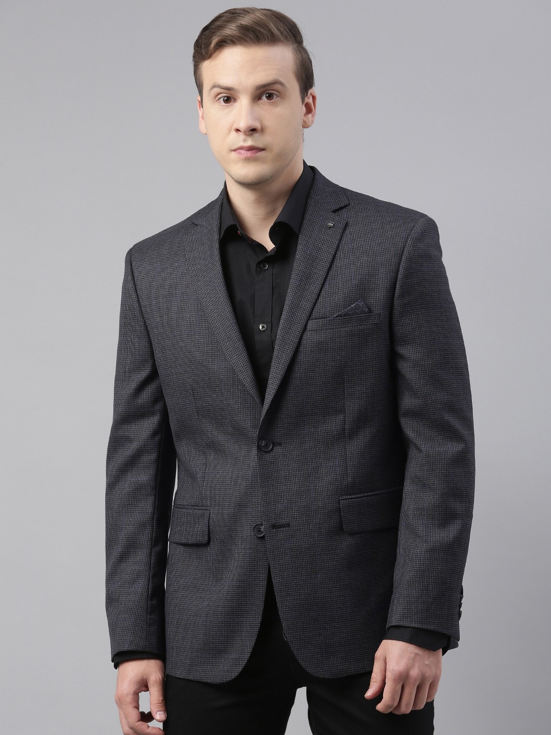 

Theme Men Black Checked Single-Breasted Casual Blazer