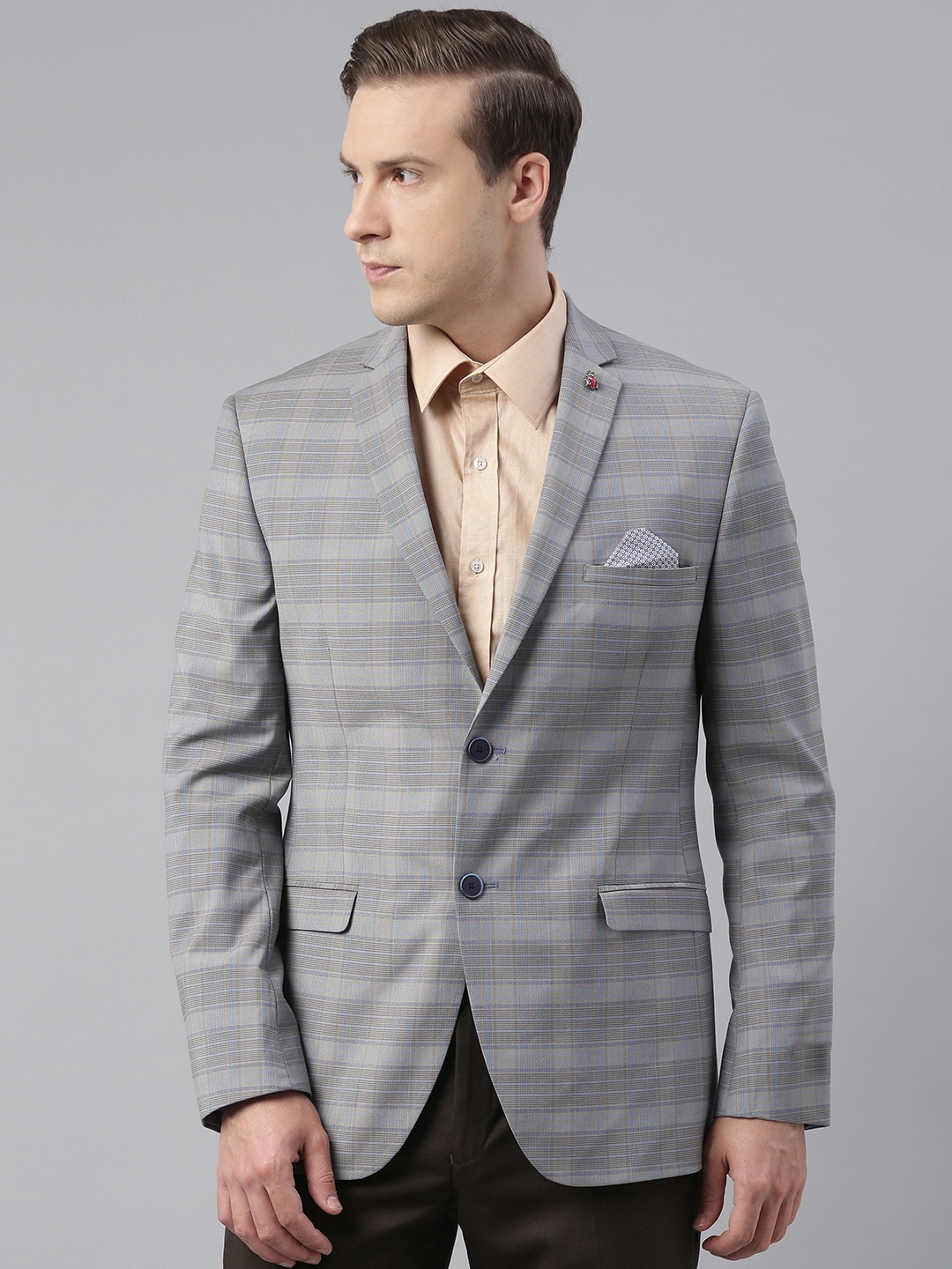 

Theme Men Grey Checked Slim-Fit Single-Breasted Casual Blazer