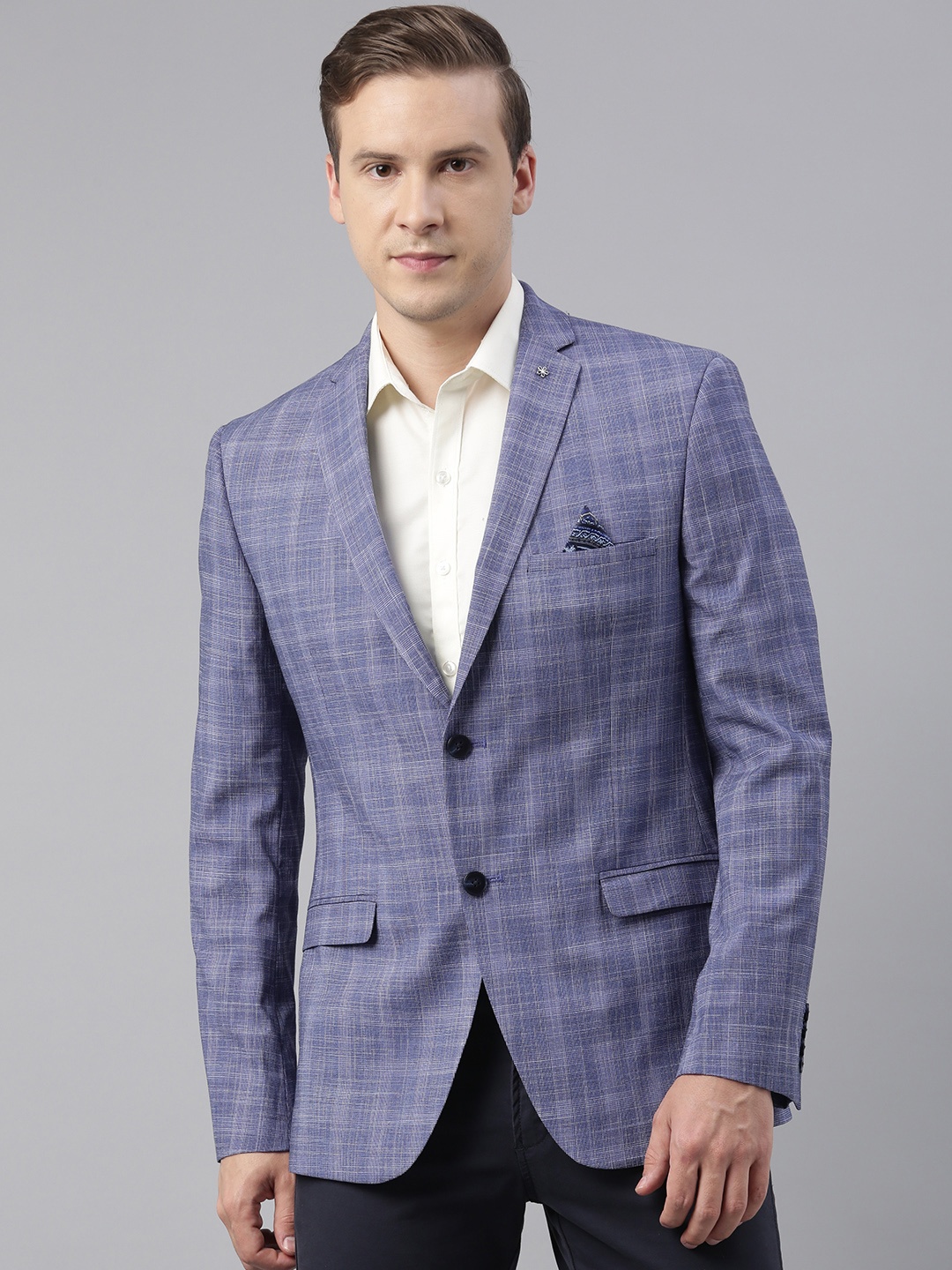 

Theme Men Blue Self-designed Slim Fit Casual Men's Blazers