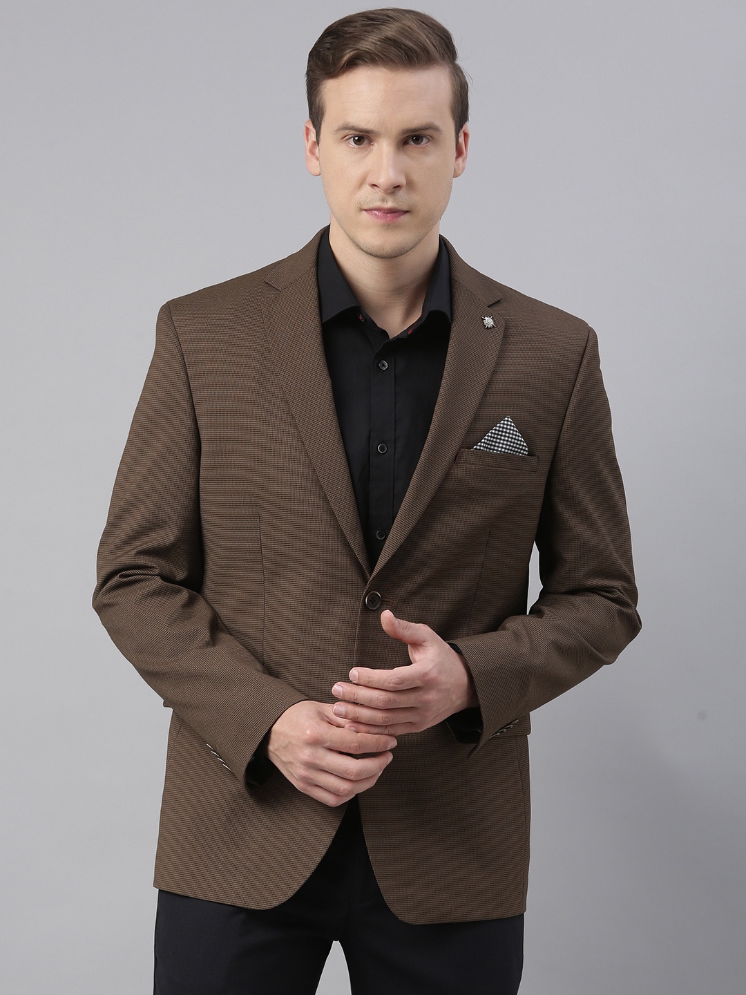 

Theme Men Brown Self Design Slim Fit Formal Men's Blazers