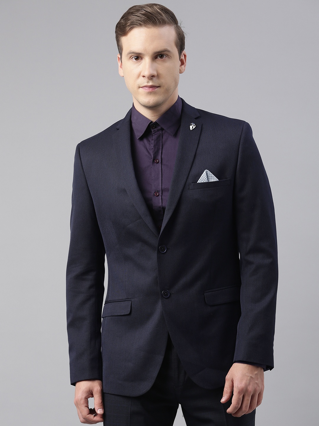 

Theme Men Navy Blue Solid Slim-Fit Single-Breasted Formal Blazer