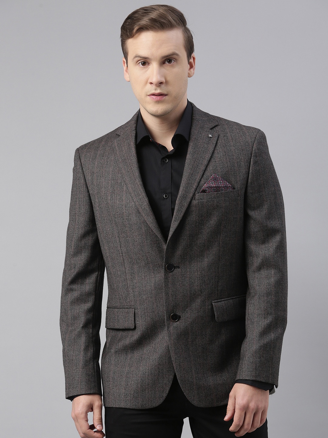 

Theme Men Brown Checked Single-Breasted Casual Blazer