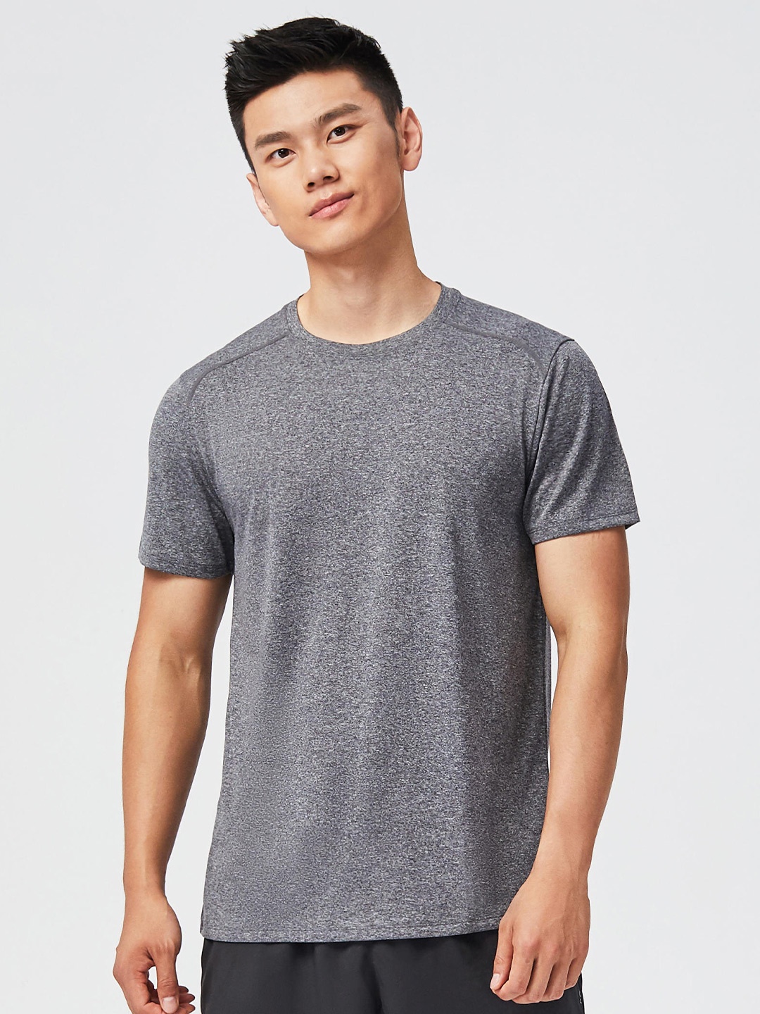 

Domyos by Decathlon Men Grey Round Neck Dry-Fit Gym Training T-Shirt, Grey melange