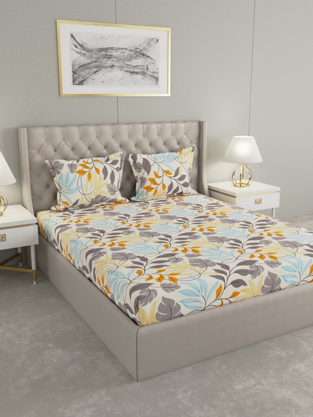 

Raymond Home Multicoloured Floral 104 TC Cotton 1 Queen Bedsheet with 2 Pillow Covers, Multi