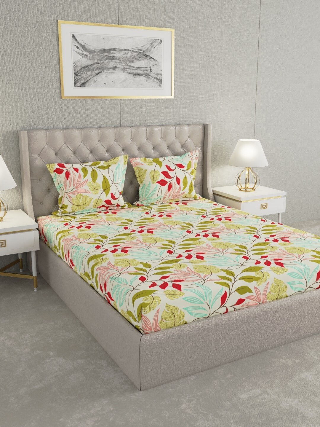 

Raymond Home Multicoloured Floral 104 TC Cotton 1 Queen Bedsheet with 2 Pillow Covers, Multi